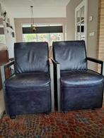 2 Lederen Fauteuils op Wieltjes - Stonewashed, Huis en Inrichting, Fauteuils, Gebruikt, 75 tot 100 cm, Ophalen of Verzenden, Metaal