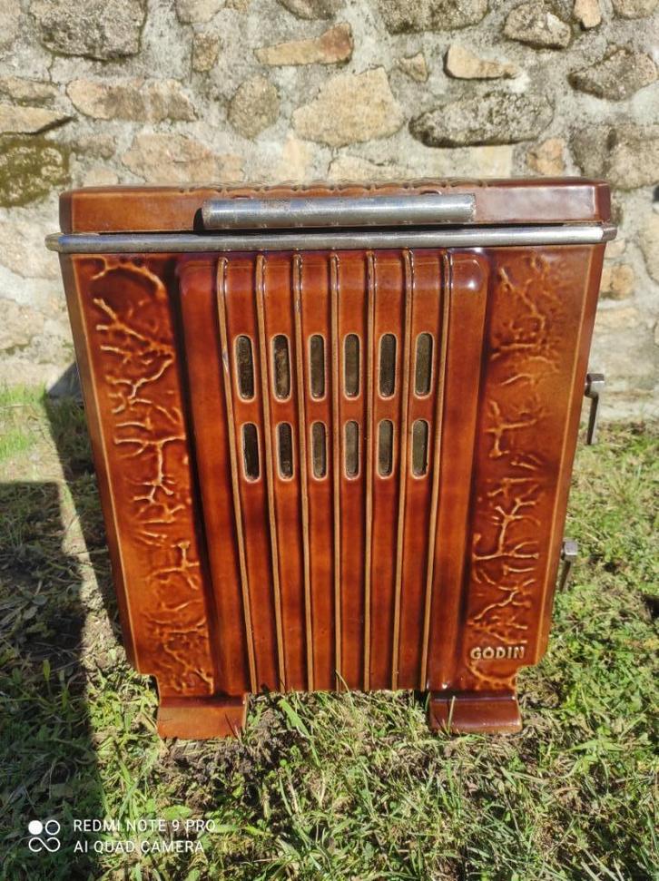 Prachtige antieke Godin Art-deco houtkachel, Huis en Inrichting, Kachels, Gebruikt, Vrijstaand, Houtkachel, Hout, Ophalen