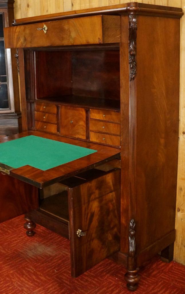 Antiek Biedermeier Strak mahoniehouten klep secretaire buro, Huis en Inrichting, Kasten | Secretaires, Gebruikt, Ophalen