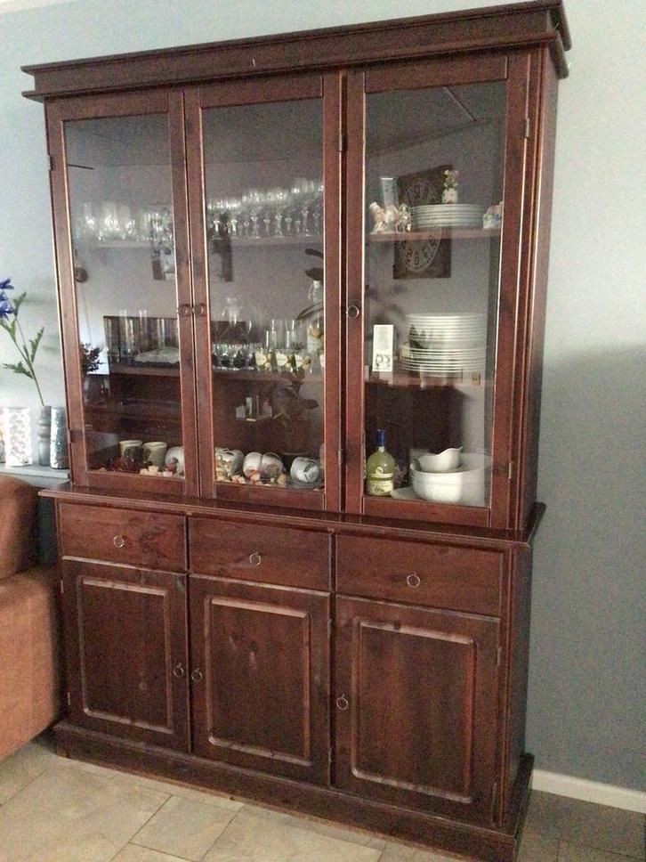 Vitrinekast en berg- en computerkast teak koloniaal, Huis en Inrichting, Kasten | Overige, Gebruikt, Ophalen