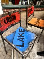 Eetkamerstoelen gerecyclede metalen olievaten 3 stuks, Huis en Inrichting, Ophalen, Overige kleuren, Zo goed als nieuw, Metaal