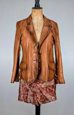 Vintage She.it Cognac Lederen Jasje met studs, Maat 38/40 (M), Bruin, Onbekend, Ophalen of Verzenden