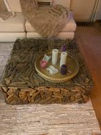 Drijfhout Salontafel met Glasplaat - 1x1m, Huis en Inrichting, Tafels | Salontafels, Ophalen, Gebruikt, 100 tot 150 cm, Vierkant