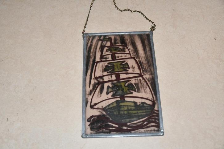 Beschilderd glas uit 1975, Antiek en Kunst, Antiek | Glas en Kristal, Ophalen of Verzenden