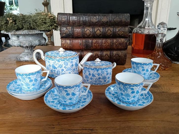 Royal Crown Derby Wilmot blue theeservies 1877-1890, Antiek en Kunst, Antiek | Servies compleet, Ophalen of Verzenden
