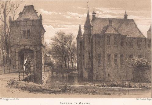 Kasteel te Zuijlen Litho Schipperus ca. 1885, Antiek en Kunst, Kunst | Etsen en Gravures, Ophalen of Verzenden