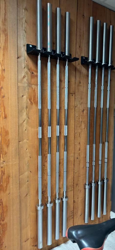 Nieuwe set van 4 stangen incl ophang rek. Olympische barbell, Sport en Fitness, Fitnessmaterialen, Nieuw, Ophalen of Verzenden