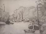 Piet van Asperen prent stadsgezicht met een gracht, Antiek en Kunst, Verzenden