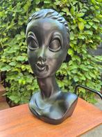 Vintage etalagehoofd "Twiggy" in zwart kunststof., Ophalen of Verzenden