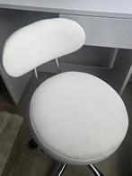 Draaikruk Wit leer Met rugleuning 3, Huis en Inrichting, Krukjes, Ophalen, Zo goed als nieuw, Hout