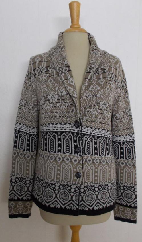 Mooi bruin/zwart Noors look print vest! L, Kleding | Dames, Truien en Vesten, Zo goed als nieuw, Maat 42/44 (L), Bruin, Verzenden