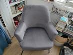 Grijze fauteuil stof velours poten zwart, Huis en Inrichting, Fauteuils, Ophalen, 75 tot 100 cm, Zo goed als nieuw, Stof
