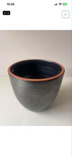 Mooie grijze keramieken bloempot / vaas, Rond, Binnen, Ophalen of Verzenden, Zo goed als nieuw
