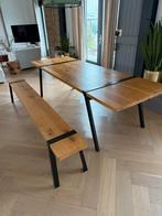 Eiken eettafel met bank, Ophalen, 100 tot 150 cm, Eikenhout, Zo goed als nieuw