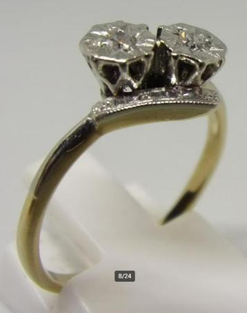 Gouden en platina Art Deco ring met Diamant (0.10ct) beschikbaar voor biedingen