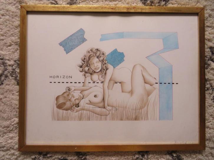 Tekening Adriaan de Kruiff; horizon, Antiek en Kunst, Kunst | Tekeningen en Foto's, Ophalen of Verzenden