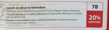 Lunch en diner in Volendam 20% kortingsbon  beschikbaar voor biedingen