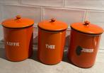 Vintage Oranje Emaille Keukenset, Ophalen of Verzenden, Gebruikt, Overige materialen, Pot, Bus of Blik
