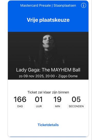 1 Lady Gaga Staanplaats – 9 nov Ziggo Dome beschikbaar voor biedingen