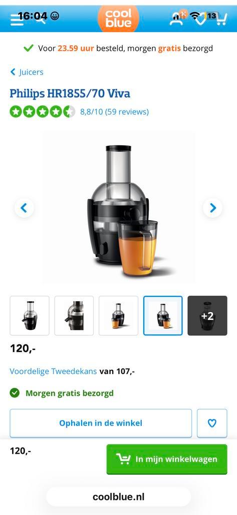 Philips HR1855/60 Sapcentrifuge, Witgoed en Apparatuur, Juicers, Zo goed als nieuw, Sapcentrifuge, Elektrisch, Ophalen of Verzenden