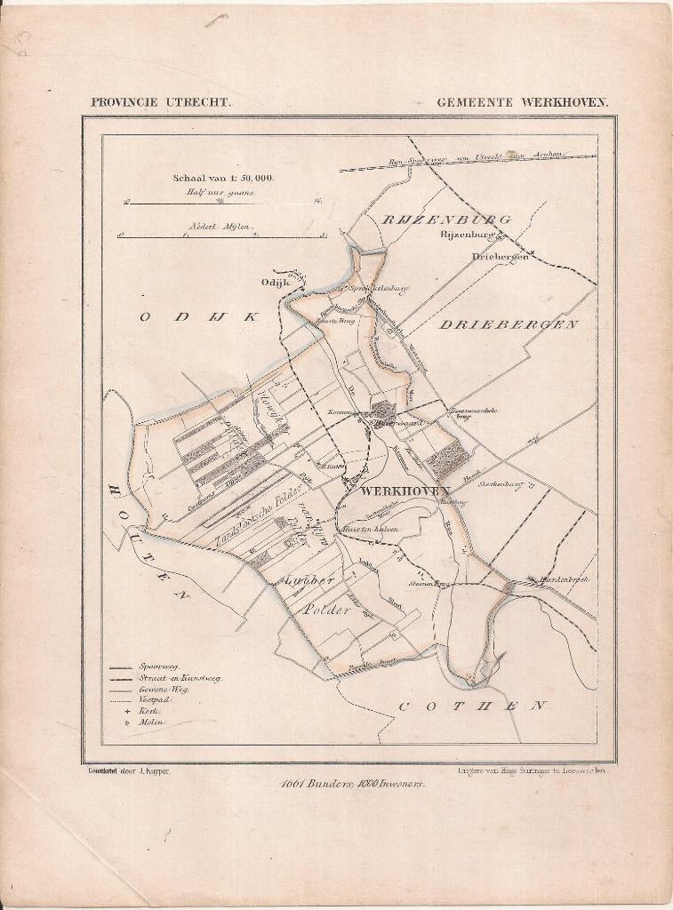 Gemeente Werkhoven Gemeentekaartje Kuyper ca. 1868, Ophalen of Verzenden