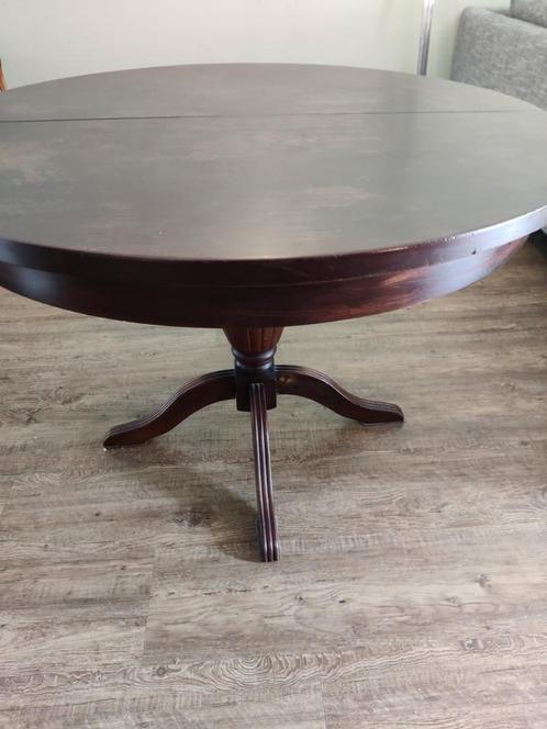 Massief donker houten ronde tafel - uitschuifbaar, Huis en Inrichting, Tafels | Eettafels, Gebruikt, 100 tot 150 cm, 100 tot 150 cm