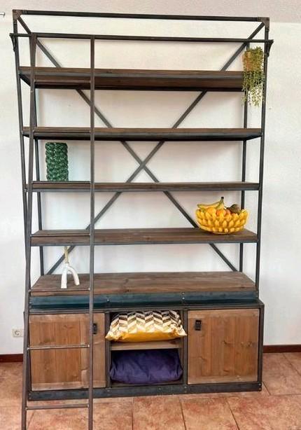 Moderne robuuste stellingkast met trap boekenkast wandmeubel, Huis en Inrichting, Kasten | Boekenkasten, Zo goed als nieuw, 200 cm of meer