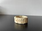 Vintage Breed Paneel Armband van Bot met Ingewikkeld Ontwerp, Ophalen of Verzenden, Gebruikt, Beige, Leer