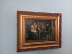 Oud schilderijtje gouden lijst Boerengezin aan de maaltijd, Antiek en Kunst, Kunst | Schilderijen | Klassiek, Ophalen of Verzenden