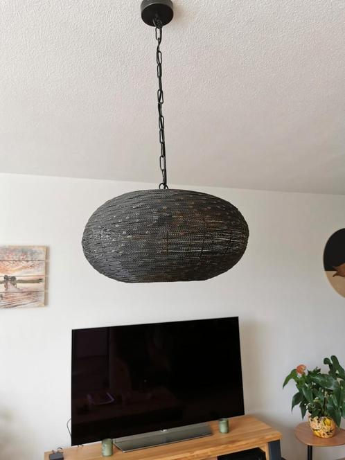 Zgan zwarte metalen hanglamp, Huis en Inrichting, Lampen | Hanglampen, Zo goed als nieuw, Minder dan 50 cm, Ophalen