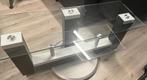 TV Meubel met glasplaat en draaiplateau, Ophalen, Gebruikt, 100 tot 150 cm, Glas
