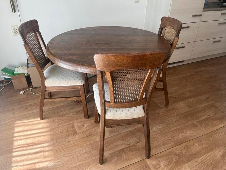 Eiken Salontafel + 4 Stoelen - Gratis Ophalen in Pijnacker!, Huis en Inrichting, Stoelen, Gebruikt, Vier, Hout, Bruin, Ophalen
