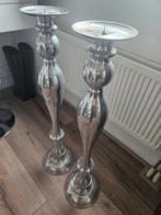 Set van 2 zilverkleurige kandelaars, Ophalen of Verzenden, Gebruikt