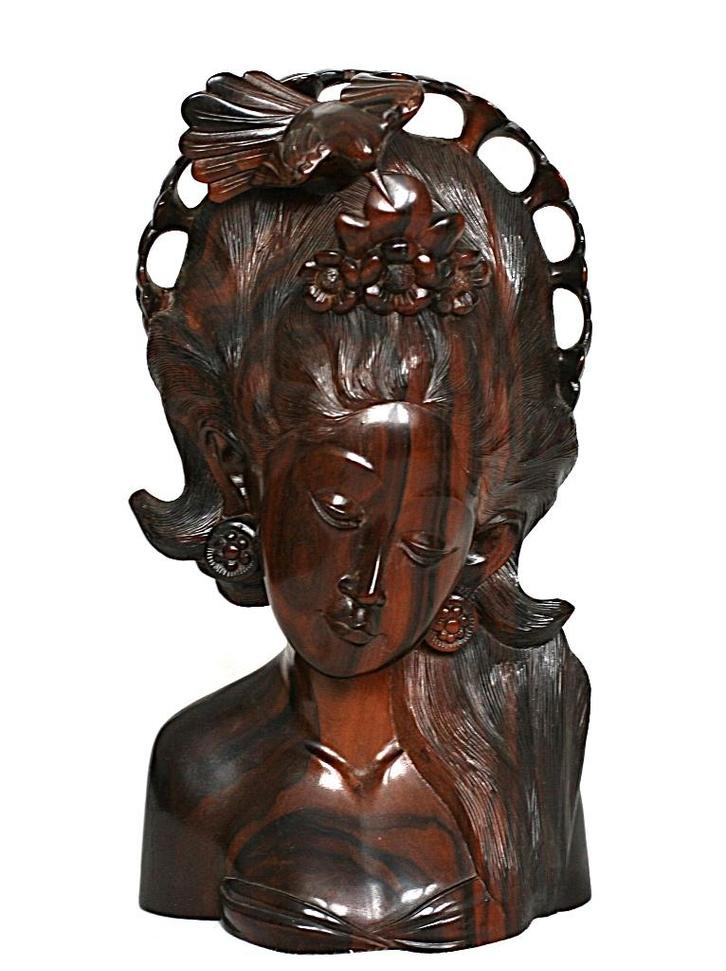 Balinese zeer mooi gesneden Vrouwen Buste, Antiek en Kunst, Kunst | Beelden en Houtsnijwerken, Ophalen of Verzenden