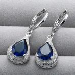 Drop 18K witgoud verguld oorbellen met saffier, Sieraden, Tassen en Uiterlijk, Oorbellen, Overige materialen, Nieuw, Ophalen of Verzenden