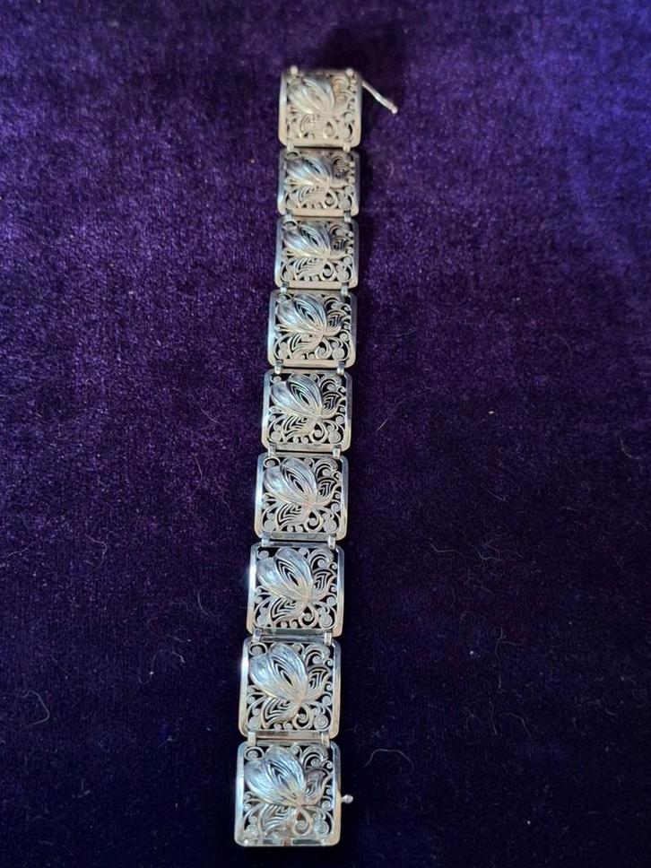 Vintage zilveren filigraan armband, Sieraden, Tassen en Uiterlijk, Armbanden, Gebruikt, Zilver, Zilver, Ophalen of Verzenden