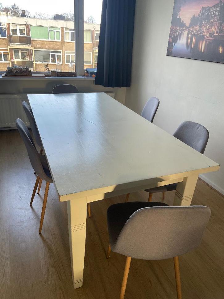 Eettafel + stoelen, Huis en Inrichting, Tafels | Eettafels, Gebruikt, 50 tot 100 cm, 200 cm of meer, Vijf personen of meer, Rechthoekig