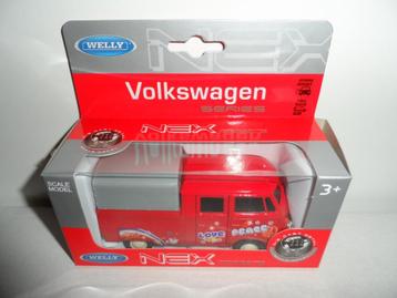 Welly - VW T1 Dubbele Cabine (Soft-Top) Love & Peace (rood) beschikbaar voor biedingen