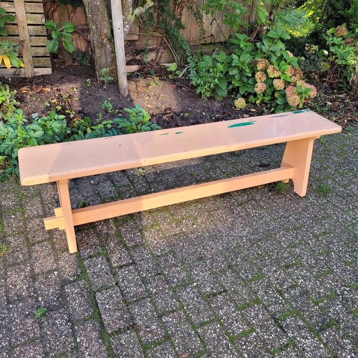 Brocante oude houten schoolbank bankje bank, Antiek en Kunst, Curiosa en Brocante, Ophalen