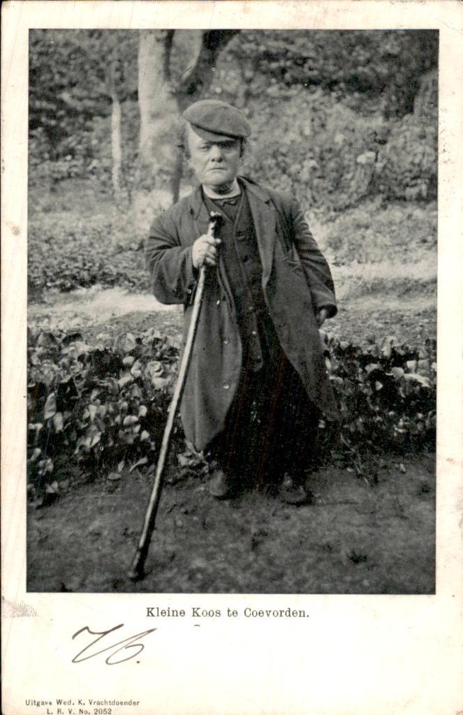 Coevorden - Kleine Koos - Portret met wandelstok, Verzamelen, Ansichtkaarten | Nederland, Gelopen, Drenthe, Voor 1920, Ophalen of Verzenden