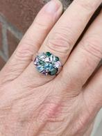 mooie zilveren rozet ring met edelstenen, Ophalen of Verzenden, Zilver, Ring