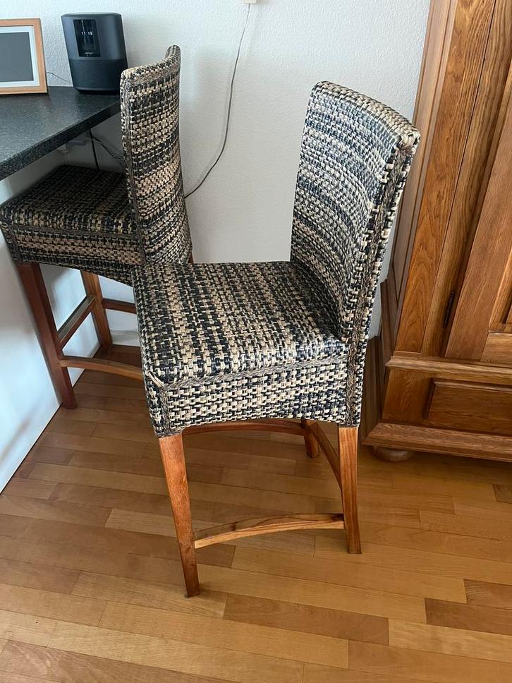 2 x Cabana Loom barkruk, Huis en Inrichting, Barkrukken, Zo goed als nieuw, Hout, 2 krukken, Met voetsteun, Ophalen of Verzenden