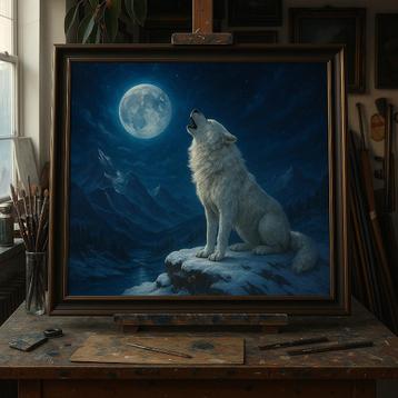 Witte wolf schilderij - op bestelling gemaakt beschikbaar voor biedingen