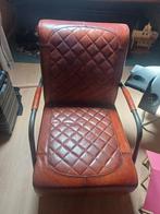 Echt lederen fauteuil met hocker, Huis en Inrichting, Fauteuils, Ophalen, Gebruikt, 75 tot 100 cm, 50 tot 75 cm