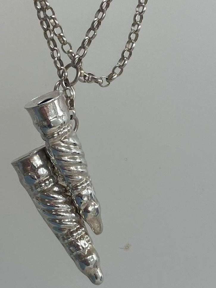 Lange jasseron met breidoppen, Sieraden, Tassen en Uiterlijk, Antieke sieraden, Zilver, Ophalen of Verzenden