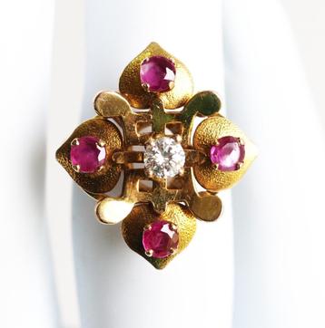 14 krt gouden ring met robijn en diamant van 0,22ct beschikbaar voor biedingen