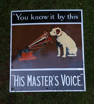 Emaille reclamebord, His Master's Voice. beschikbaar voor biedingen