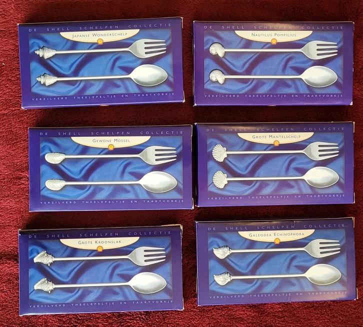 Verzilverde Theelepeltjes & Taartvorkjes Shell, Antiek en Kunst, Antiek | Bestek, Ophalen of Verzenden