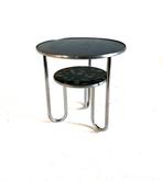 Vintage Bauhaus bijzettafel, Mauser-Werke ‘50, 45 tot 60 cm, Minder dan 55 cm, Vintage retro buisframe design rotan webbing papercord deens