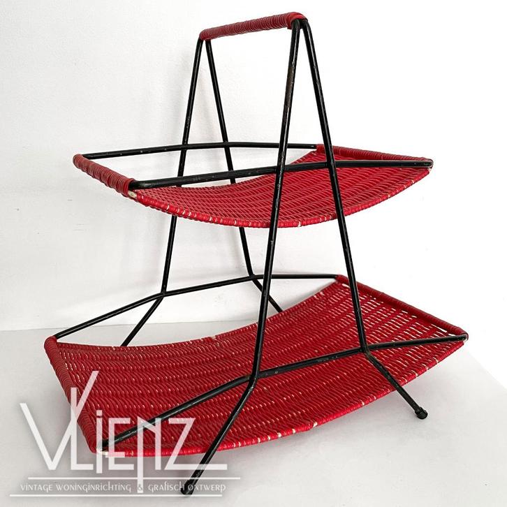 Vintage, Midcentury draadrek, fruitmand rood draad, etagère, Verzamelen, Retro, Huis en Inrichting, Ophalen of Verzenden